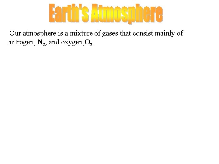 Our atmosphere is a mixture of gases that consist mainly of nitrogen, N 2, Our atmosphere is a mixture of gases that consist mainly of nitrogen, N 2,