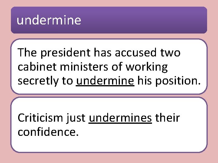 undermine The president has accused two cabinet ministers of working secretly to undermine his