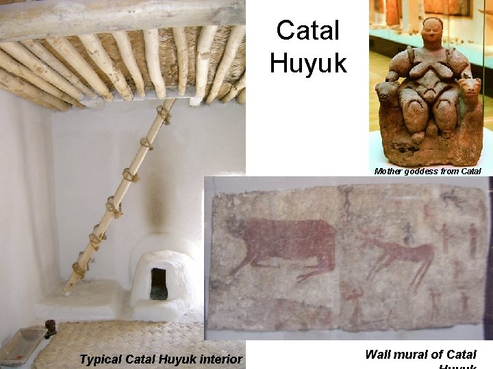 Catal Huyuk Mother goddess from Catal Huyuk. Typical Catal Huyuk interior Wall mural of