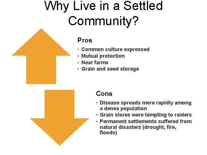 Why Live in a Settled Community? Pros • • Common culture expressed Mutual protection