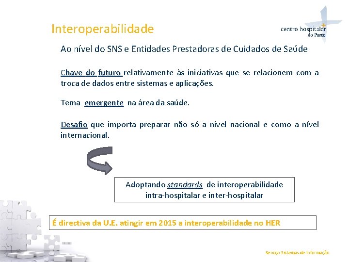 Interoperabilidade Ao nível do SNS e Entidades Prestadoras de Cuidados de Saúde Chave do