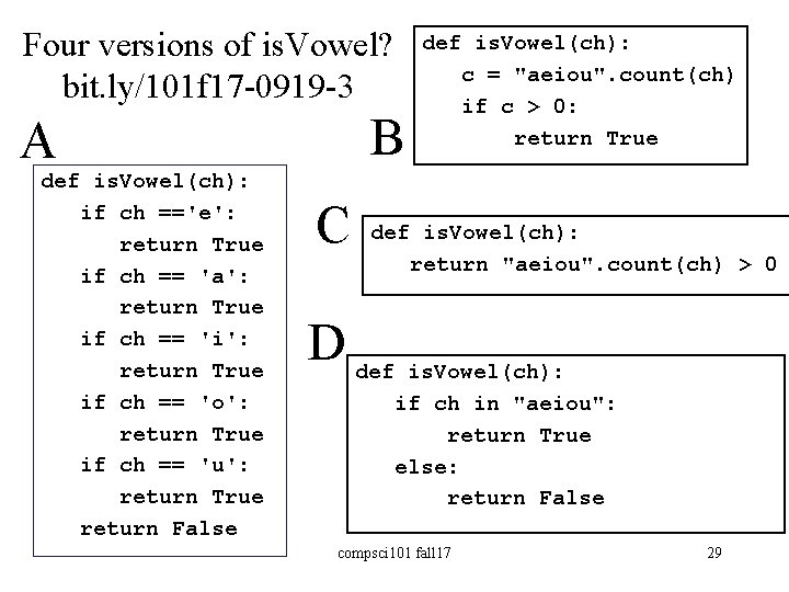 Four versions of is. Vowel? bit. ly/101 f 17 -0919 -3 B A def