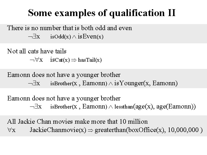 Some examples of qualification II There is no number that is both odd and