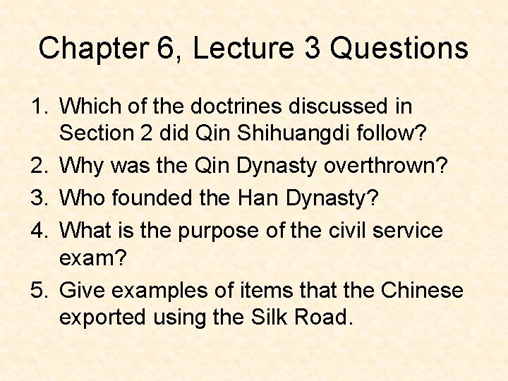 Chapter 6, Lecture 3 Questions 1. Which of the doctrines discussed in Section 2