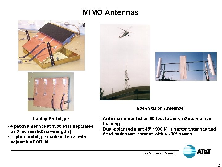 MIMO Antennas Base Station Antennas Laptop Prototype • 4 patch antennas at 1900 MHz