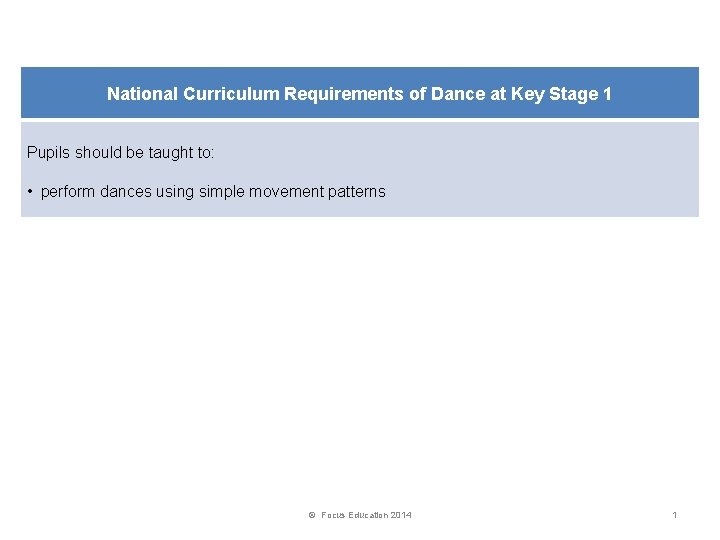 National Curriculum Requirements of Dance at Key Stage 1 Pupils should be taught to: