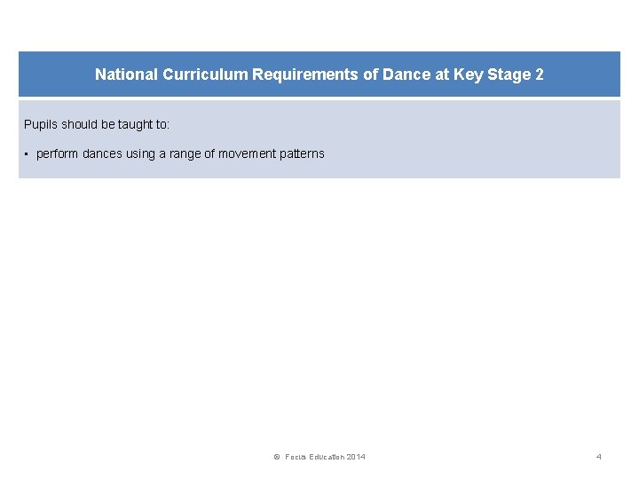 National Curriculum Requirements of Dance at Key Stage 2 Pupils should be taught to: