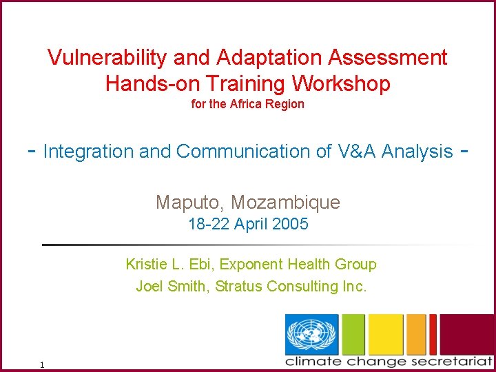 Vulnerability and Adaptation Assessment Hands-on Training Workshop for the Africa Region - Integration and