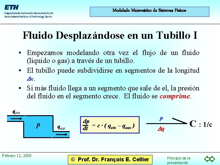 Modelado Matemático de Sistemas Físicos Fluido Desplazándose en un Tubillo I • Empezamos modelando