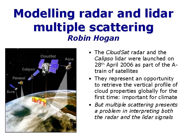 Modelling radar and lidar multiple scattering Robin Hogan • The Cloud. Sat radar and