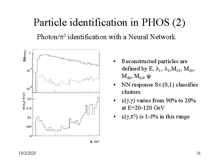 Particle identification in PHOS (2) Photon/ 0 identification with a Neural Network • Reconstructed