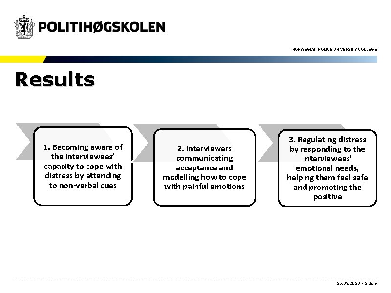 NORWEGIAN POLICE UNIVERSITY COLLEGE Results 1. Becoming aware of the interviewees’ capacity to cope