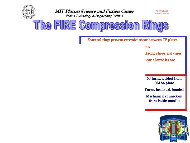 MIT Plasma Science and Fusion Center Fusion Technology & Engineering Division External rings prevent