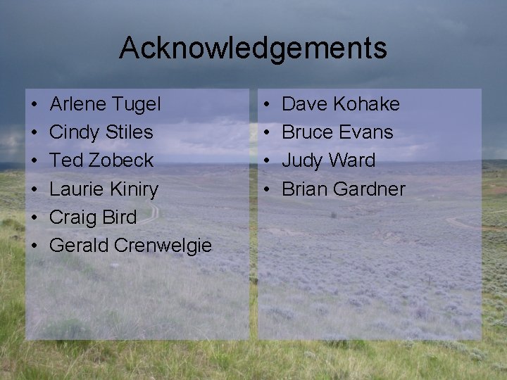 Acknowledgements • • • Arlene Tugel Cindy Stiles Ted Zobeck Laurie Kiniry Craig Bird