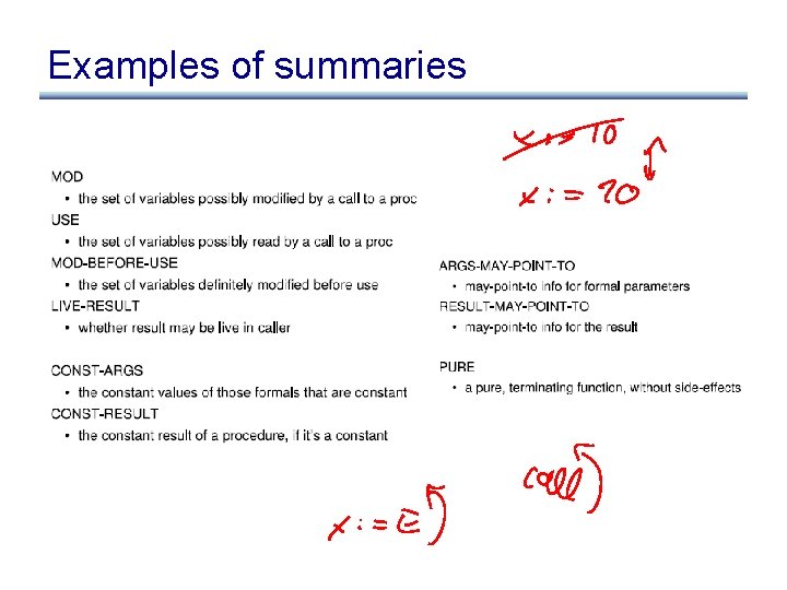 Examples of summaries 