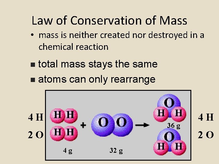Law of Conservation of Mass • mass is neither created nor destroyed in a