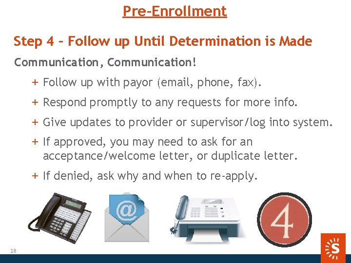 Pre-Enrollment Step 4 – Follow up Until Determination is Made Communication, Communication! + Follow