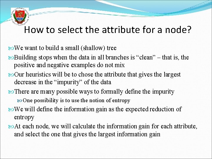 How to select the attribute for a node? We want to build a small