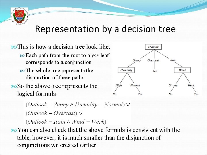 Representation by a decision tree This is how a decision tree look like: Each