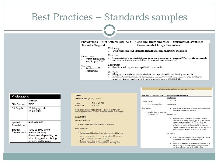 Best Practices – Standards samples 