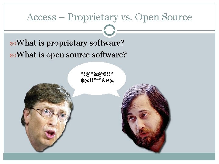 Access – Proprietary vs. Open Source What is proprietary software? What is open source