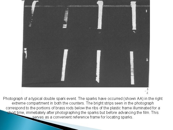 Photograph of a typical double spark event. The sparks have occurred (shown AA) in