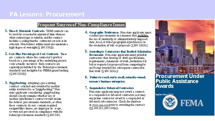 PA Lessons: Procurement Frequent Sources of Non-Compliance Issues 1. Time & Materials Contracts. T&M