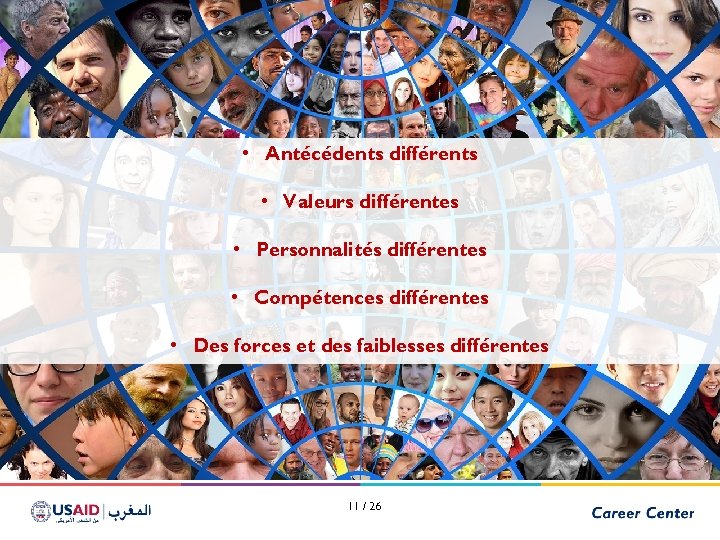  • Antécédents différents • Valeurs différentes • Personnalités différentes • Compétences différentes •