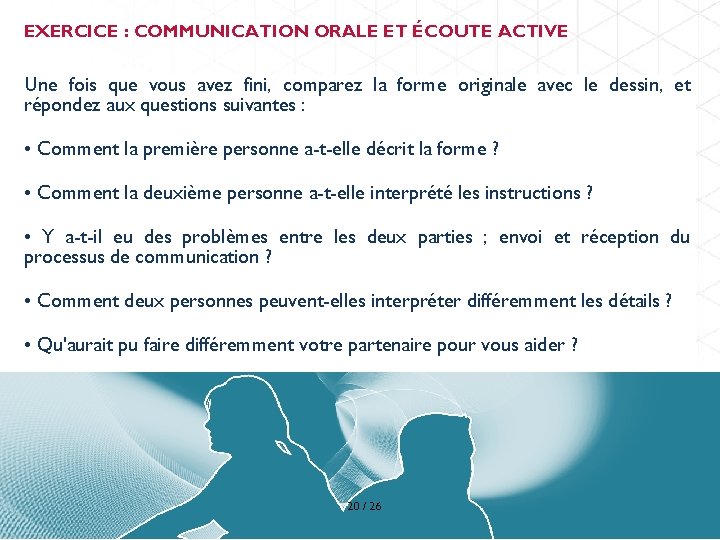 EXERCICE : COMMUNICATION ORALE ET ÉCOUTE ACTIVE Une fois que vous avez fini, comparez
