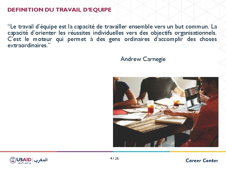 DEFINITION DU TRAVAIL D’EQUIPE “Le travail d’équipe est la capacité de travailler ensemble vers