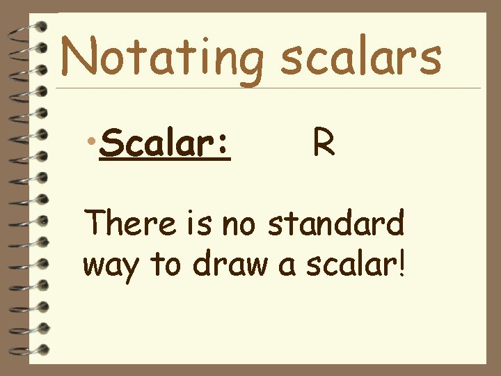 Notating scalars • Scalar: R There is no standard way to draw a scalar!
