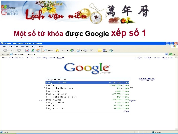 Một số từ khóa được Google xếp số 1 