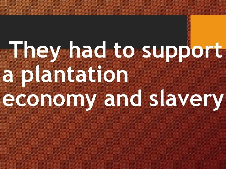 They had to support a plantation economy and slavery. 