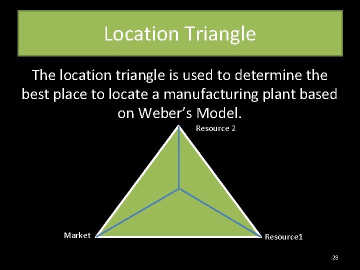 Location Triangle The location triangle is used to determine the best place to locate