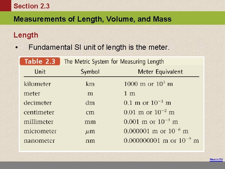 Section 2. 3 Measurements of Length, Volume, and Mass Length • Fundamental SI unit