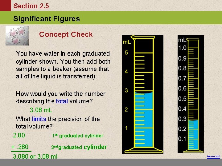 Section 2. 5 Significant Figures Concept Check You have water in each graduated cylinder