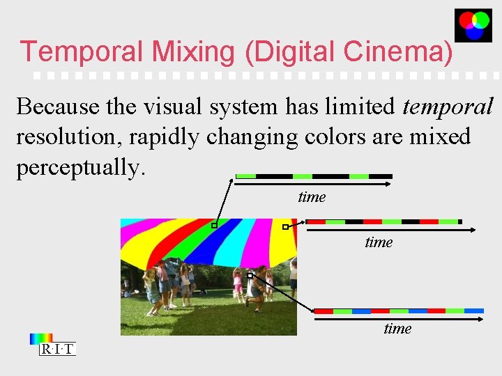 Temporal Mixing (Digital Cinema) Because the visual system has limited temporal resolution, rapidly changing