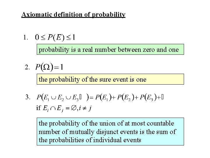 Axiomatic definition of probability 1. probability is a real number between zero and one