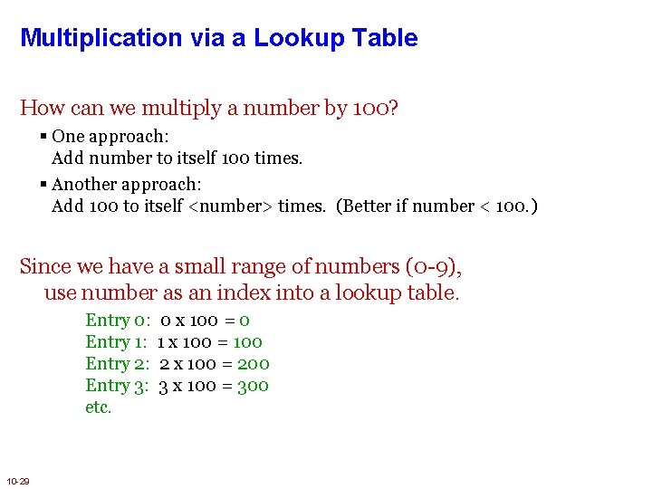 Multiplication via a Lookup Table How can we multiply a number by 100? §