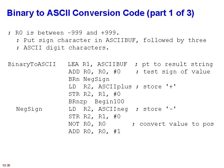 Binary to ASCII Conversion Code (part 1 of 3) ; R 0 is between