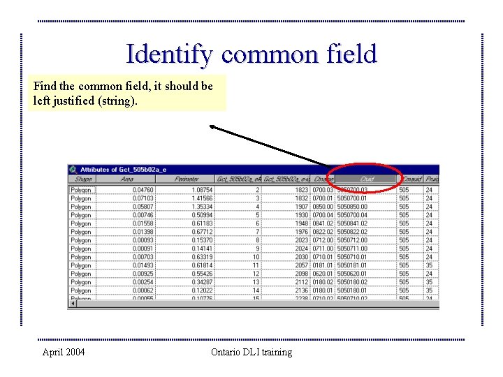 Identify common field Find the common field, it should be left justified (string). April