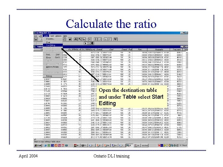 Calculate the ratio Open the destination table and under Table select Start Editing April