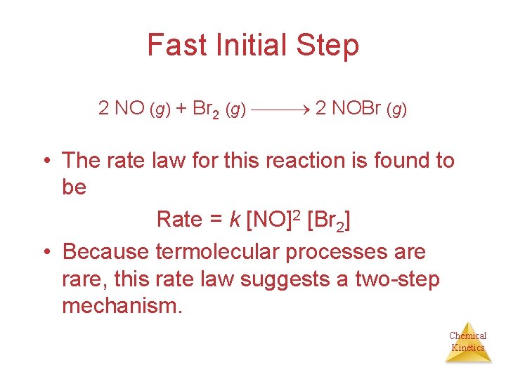 Fast Initial Step 2 NO (g) + Br 2 (g) 2 NOBr (g) •