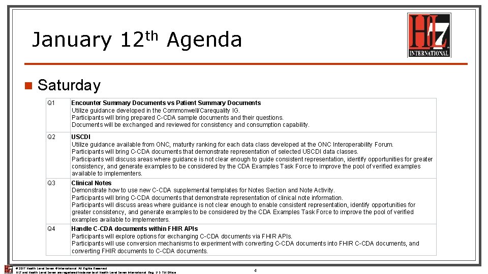 January 12 th Agenda n Saturday Q 1 Encounter Summary Documents vs Patient Summary