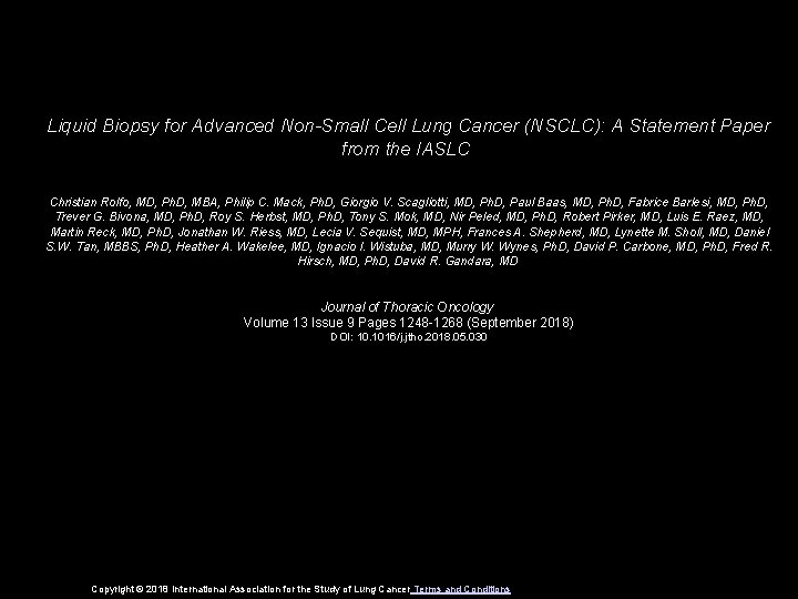 Liquid Biopsy for Advanced Non-Small Cell Lung Cancer (NSCLC): A Statement Paper from the