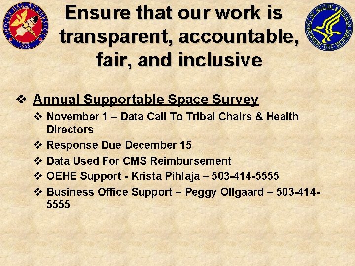 Ensure that our work is transparent, accountable, fair, and inclusive v Annual Supportable Space
