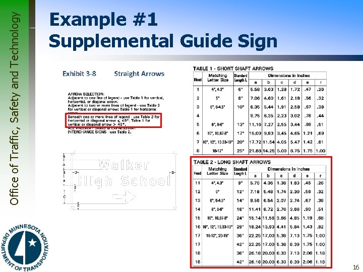 Office of Traffic, Safety and Technology Example #1 Supplemental Guide Sign 16 