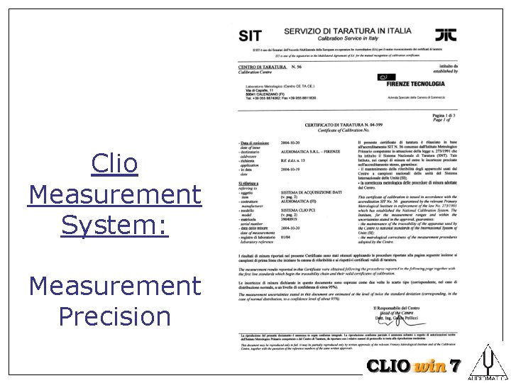 Clio Measurement System: Measurement Precision 