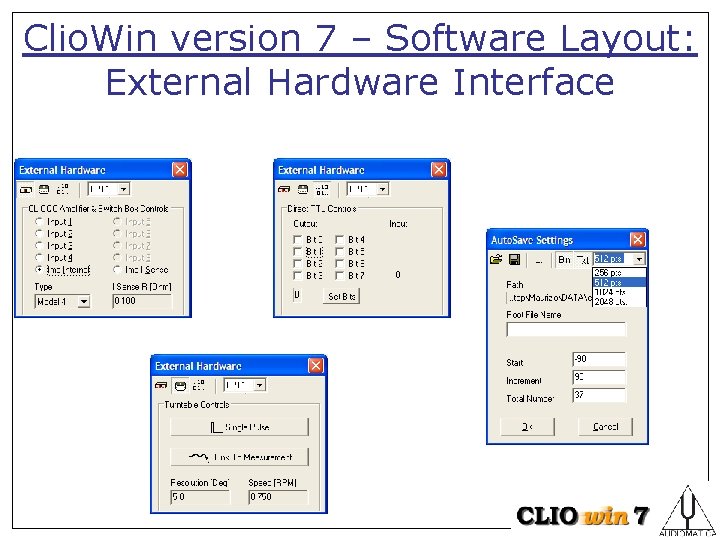 Clio. Win version 7 – Software Layout: External Hardware Interface 