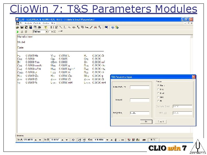 Clio. Win 7: T&S Parameters Modules 